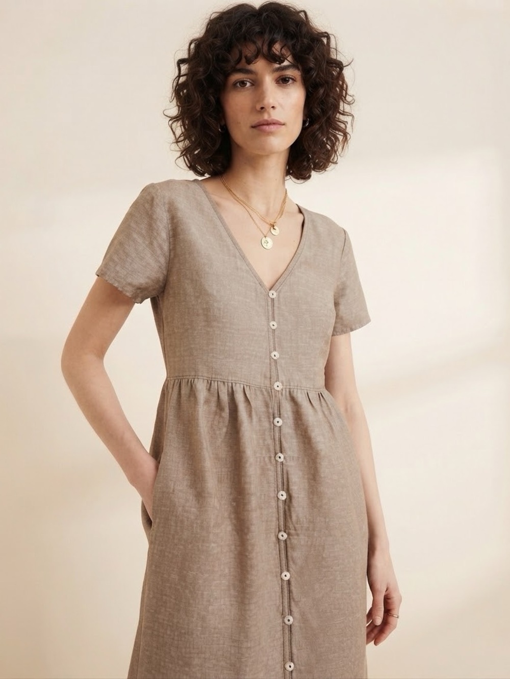 Madewell Alexandra Button-Front Linen Blend Mini Dress Brown Small⁠